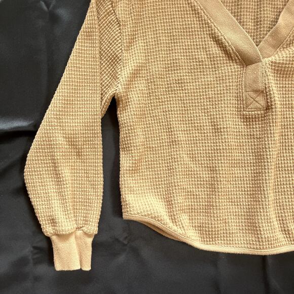 Madewell Women’s Waffle Knit V-Neck Top Brown Size Small Long Sleeve Pullover - Picture 3 of 8